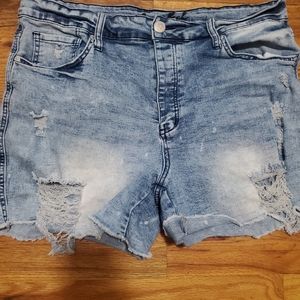 Copper Flash Shorts Womens 14 High Rise Button Fly Distressed Acid Wash Stretch